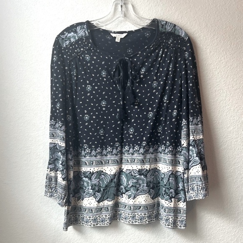 Lucky Brand Blue Floral Blouse Top Shirt  Size: Medium